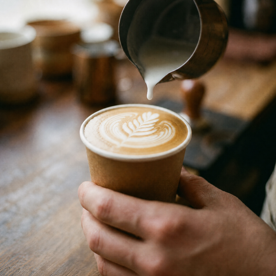 Latte art on a cappuccino from the ValdezNY cart